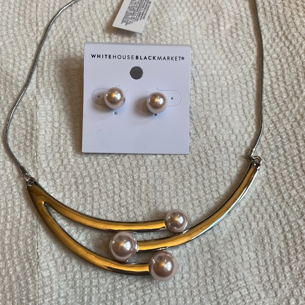 White House Black Market Silver and Pearl Necklace Set
